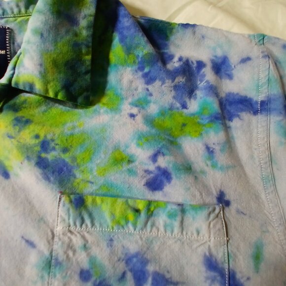 Tie Dyed Blue & Green !00% silk shirt - Picture 6 of 9